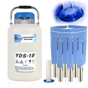 10L Liquid Nitrogen Tank, Aluminum Alloy Cryogenic Container Liquid Nitrogen (LN2) Dewar, Semen Tank, Liquid Nitrogen Dewar with 6 Canisters & Carry Bag (10L)