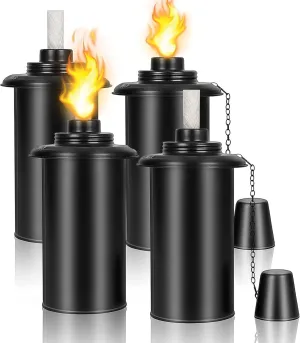 12oz Torch Canisters Refillable, Bamboo Torch Refill Canister - 4 PCS Citronella Fuel Torches Replacement Canisters with Wicks and Covers, Patio Torch for Luau Party, DIY Garden Torch Outdoor Decor
