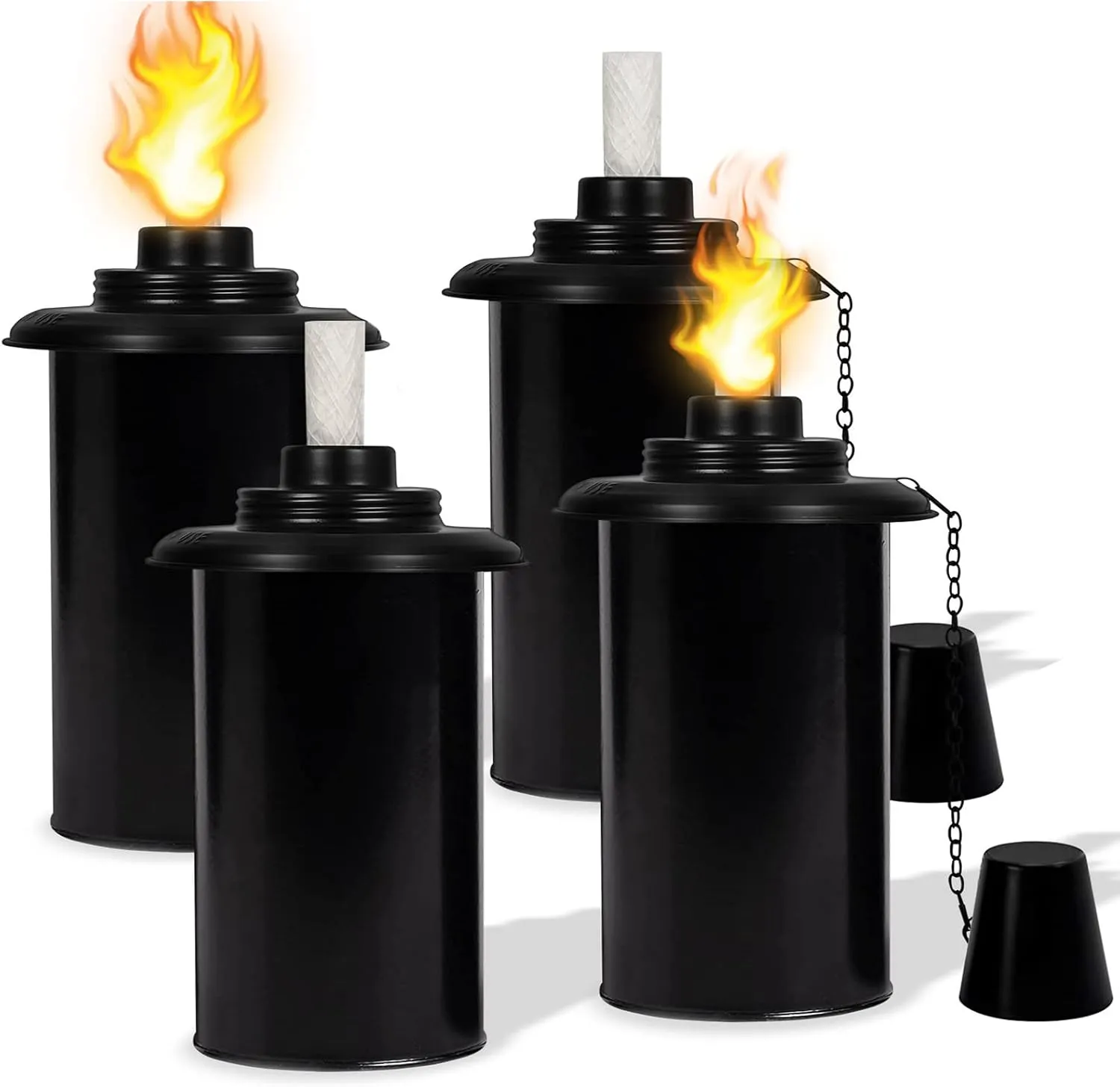 12oz Torch Replacement Canisters - 4 Pack Bamboo Torch Fuel Canister Torches Cans With Wicks and Covers, Refillable Metal Tabletop Lantern For Garden, Patio, Luau Party