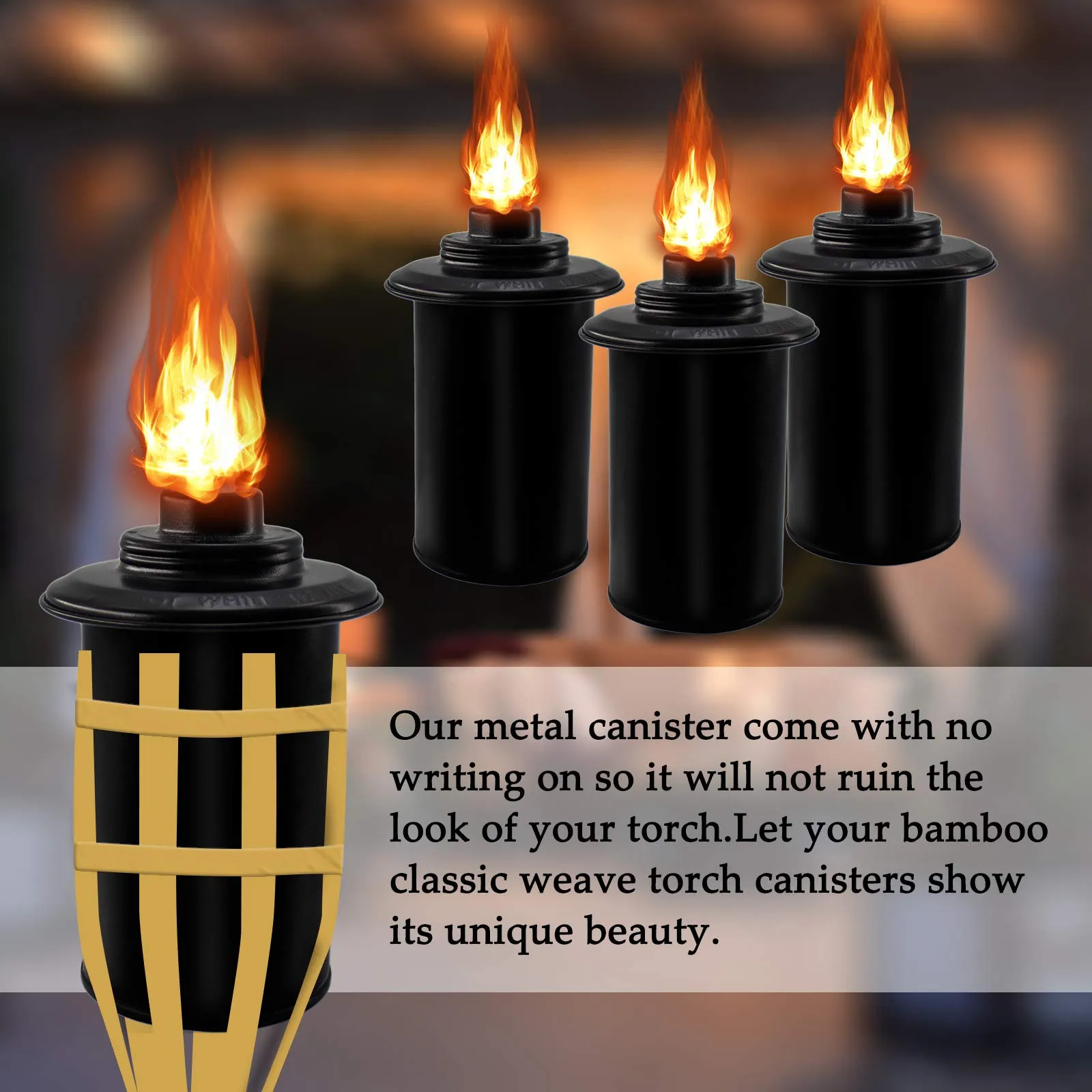 12oz Torch Replacement Canisters, Bamboo Lantern Refillable Torches, Decorative Torch Canister Replacement for Yard, Patio, Deck, Garden, Party, Landscape 12oz-4pcs