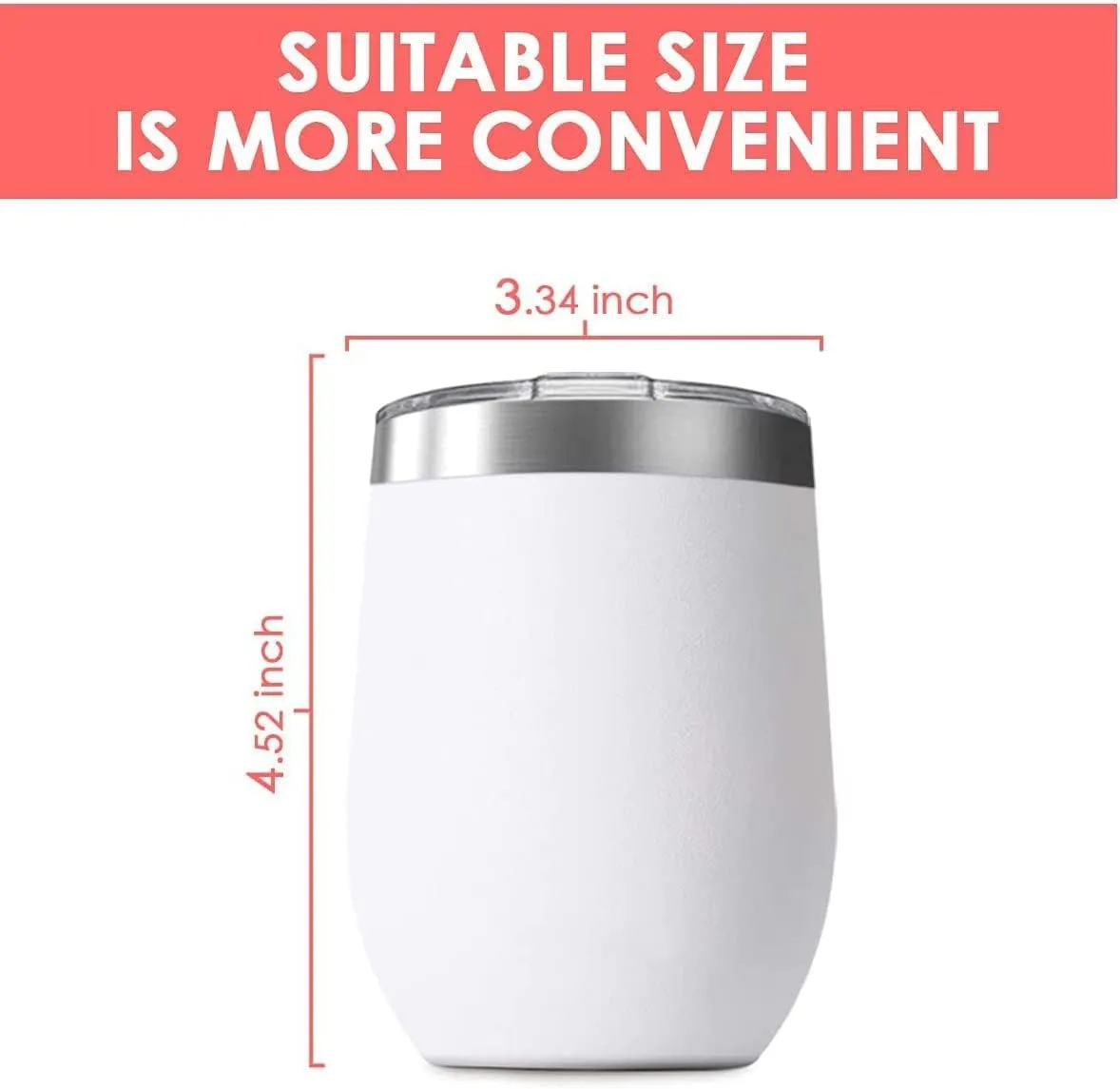 12oz Wine Tumbler with Lid Stainless Steel Wine Tumbler Cups Double Wall Vacuum Insulated Travel Mugs Stemless Cup