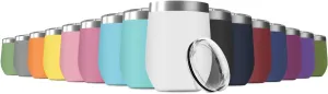12oz Wine Tumbler with Lid Stainless Steel Wine Tumbler Cups Double Wall Vacuum Insulated Travel Mugs Stemless Cup