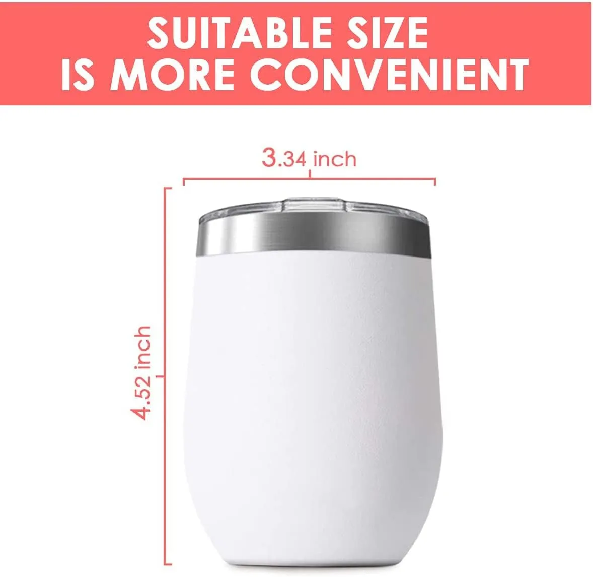 12oz Wine Tumbler with Lid Stainless Steel Wine Tumbler Cups Double Wall Vacuum Insulated Travel Mugs Stemless Cup(Set of 6, White)