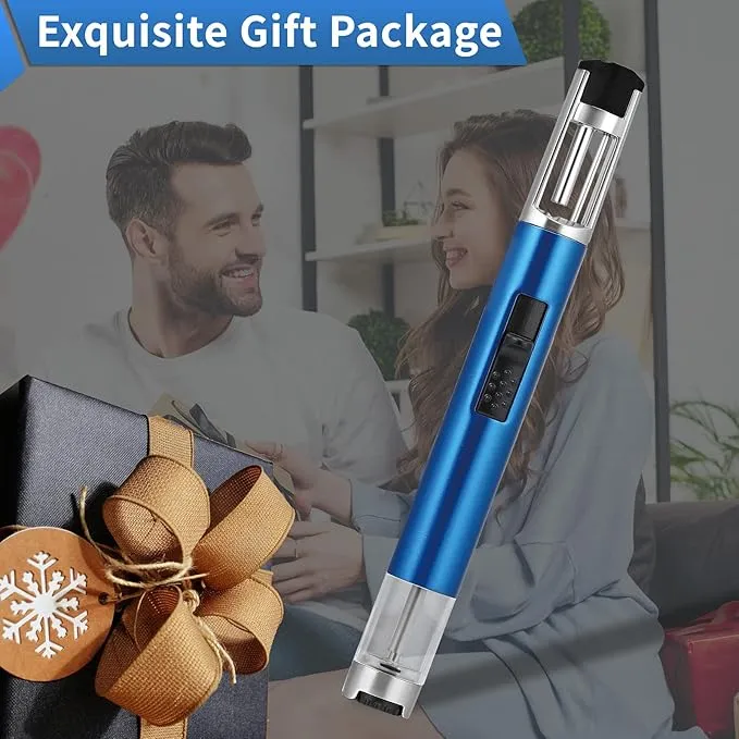 1300 ℃ Jet Torch Lighter Pen Style Adjustable Flame Refillable Gas Cigar Cigarette Lighter Fire Starter with Visible Gas Window,Blue