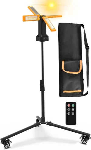 13200mAh Rechargeable Solar Work Light IP64 Waterproof with Folding Stand and Wheels and Carrying Bag, AODOO 8000 Lumen Cordless Camping Light , White/Warm/Nature White/RED/SOS