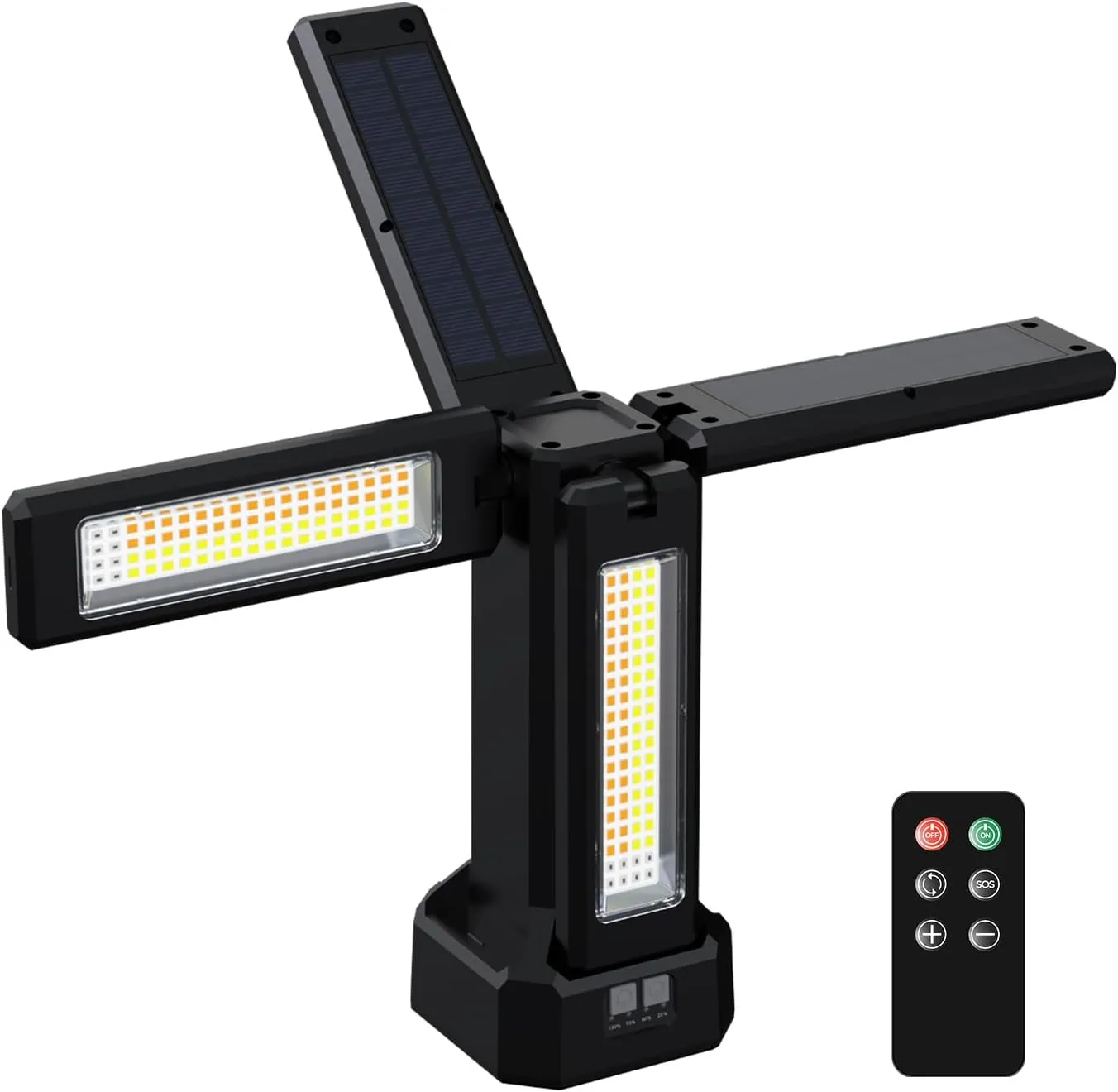 13200mAh Rechargeable Solar Work Light with Remote and Portable Carrying Bag, 8000 Lumen Stepless Dimmable, 4 Lighting Modes, White/Warm/Nature/SOS for Outdoor Camping Car Work Emergency Light
