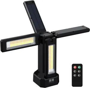 13200mAh Rechargeable Solar Work Light with Remote and Portable Carrying Bag, 8000 Lumen Stepless Dimmable, 4 Lighting Modes, White/Warm/Nature/SOS for Outdoor Camping Car Work Emergency Light
