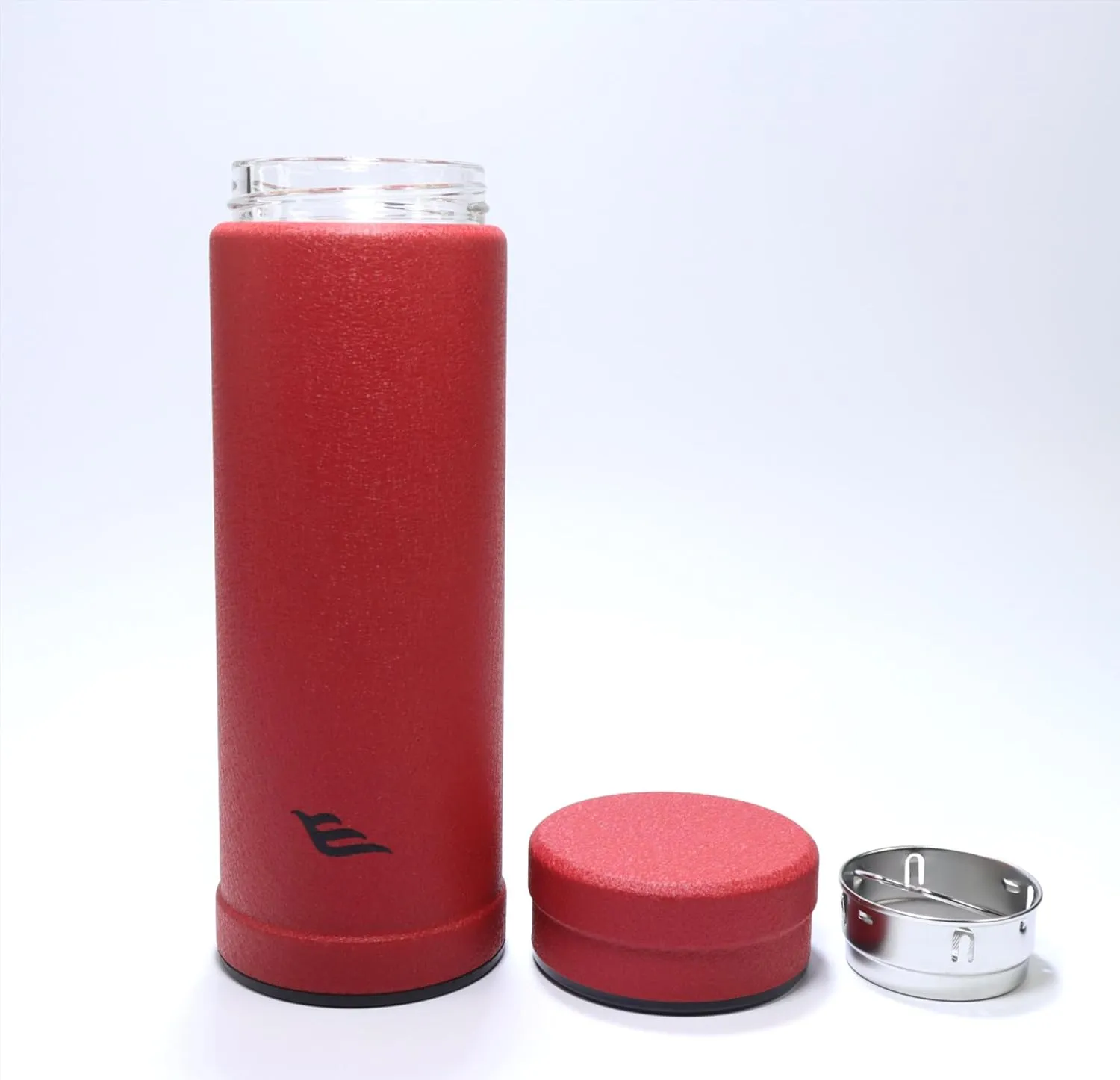 14oz/400ml Vacuum Insulated Glass Bottle,Glass Vacuum Drinking Cup, glass lined thermos, stainless steel body,Glass vacuum liner inside(Chinese Red)