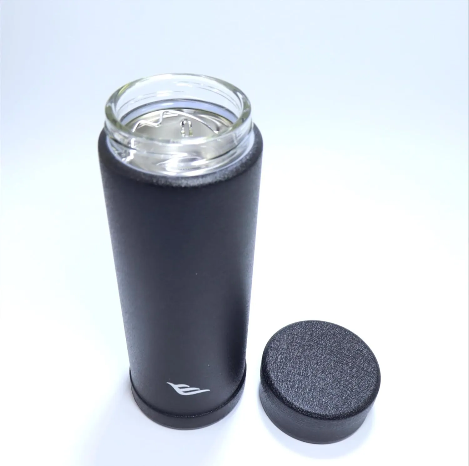 14oz/400ml Vacuum Insulated Glass Bottle,Glass Vacuum Drinking Cup,glass lined thermos, stainless steel body,Glass vacuum liner inside(Black)