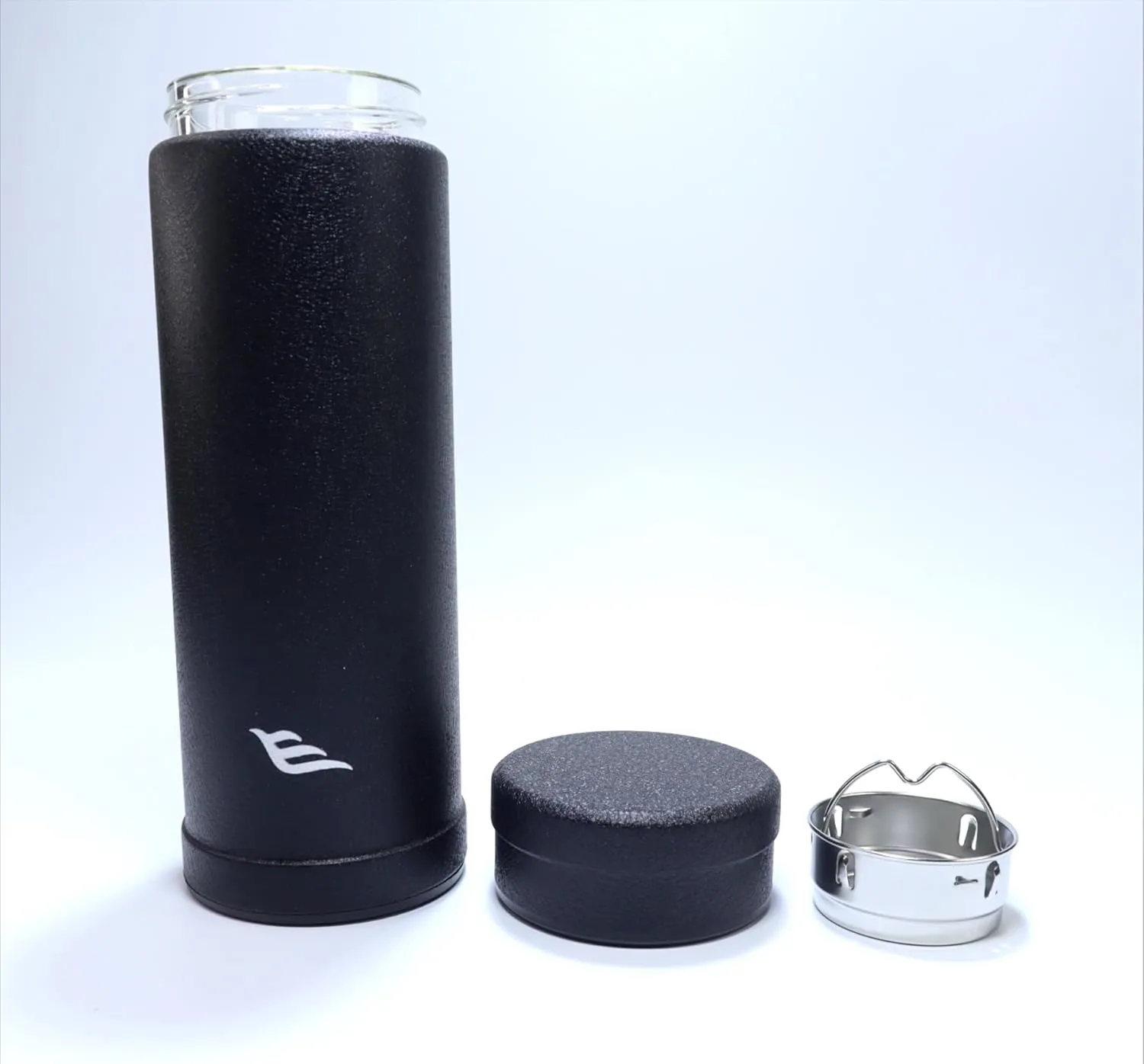 14oz/400ml Vacuum Insulated Glass Bottle,Glass Vacuum Drinking Cup,glass lined thermos, stainless steel body,Glass vacuum liner inside(Black)