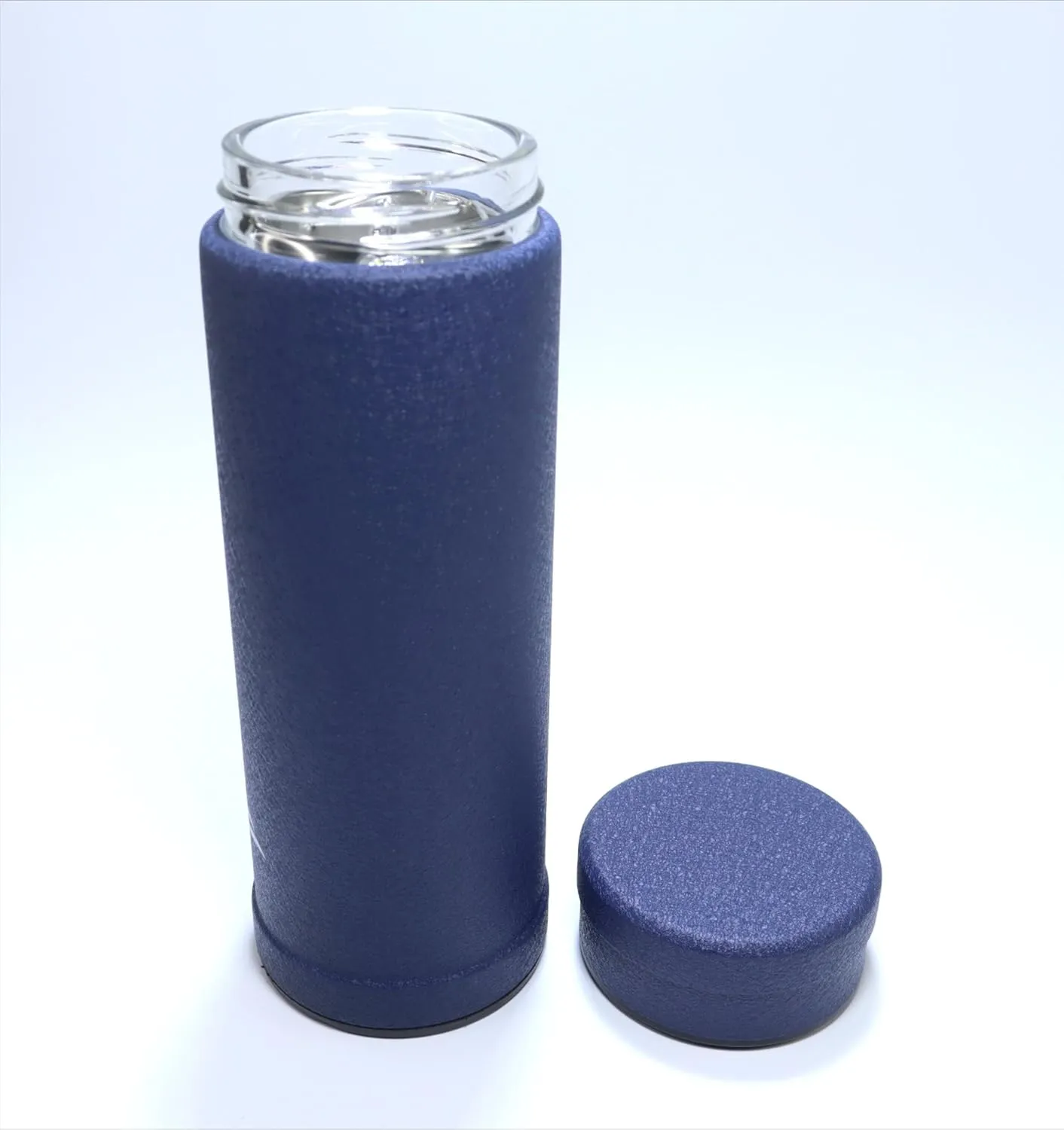 14oz/400ml Vacuum Insulated Glass Bottle,Glass Vacuum Drinking Cup,glass lined thermos, stainless steel body,Glass vacuum liner inside(Dark Blue)