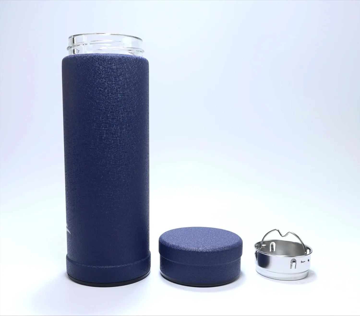 14oz/400ml Vacuum Insulated Glass Bottle,Glass Vacuum Drinking Cup,glass lined thermos, stainless steel body,Glass vacuum liner inside(Dark Blue)