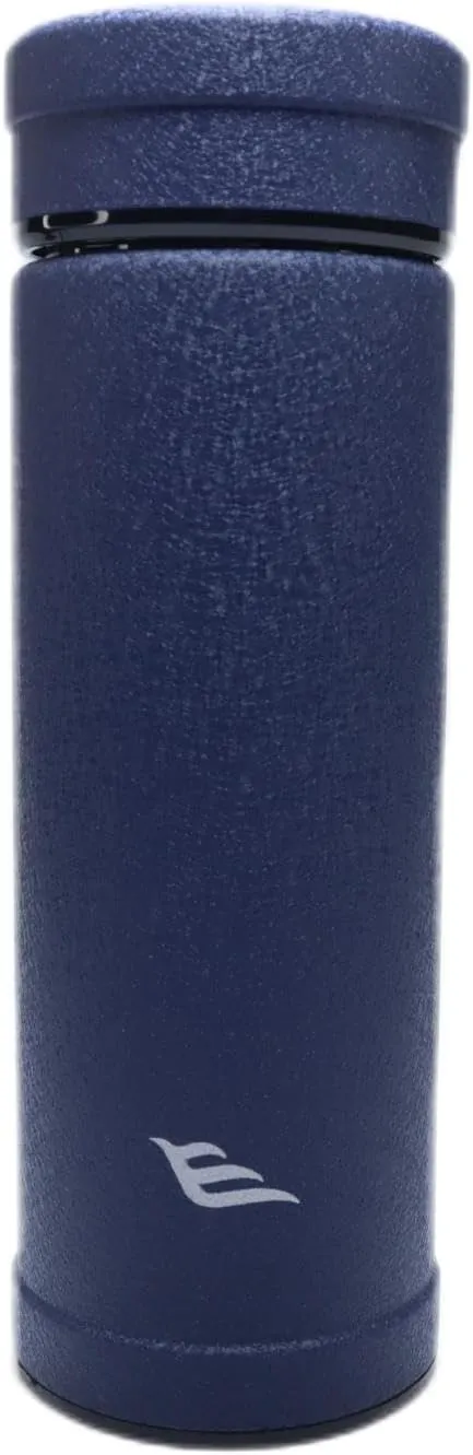 14oz/400ml Vacuum Insulated Glass Bottle,Glass Vacuum Drinking Cup,glass lined thermos, stainless steel body,Glass vacuum liner inside(Dark Blue)