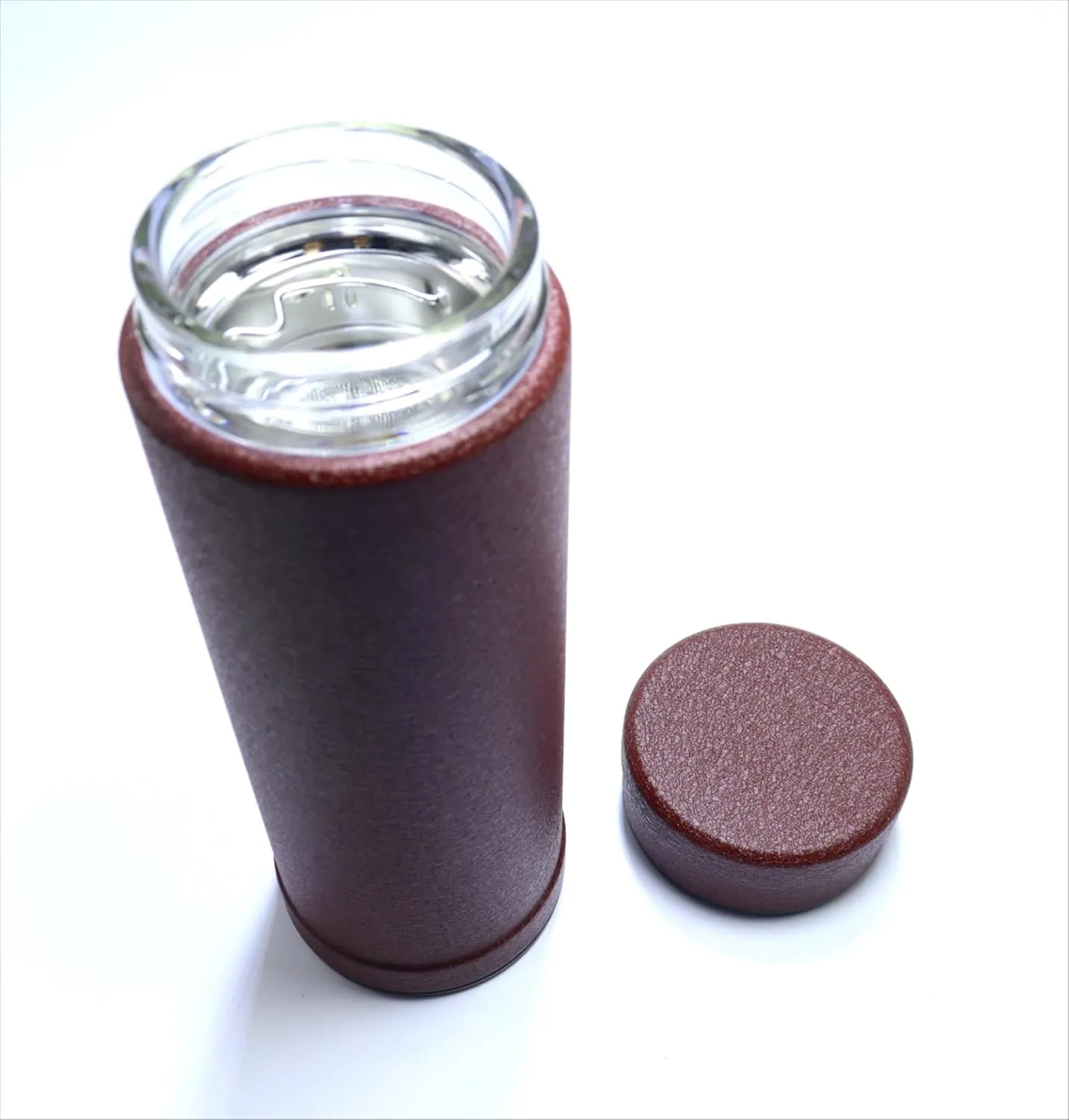 14oz/400ml Vacuum Insulated Glass Bottle,Glass Vacuum Drinking Cupglass lined thermos, stainless steel body,Glass vacuum liner inside,(Purplish red)