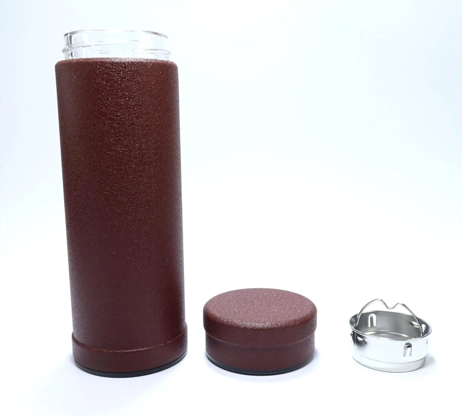14oz/400ml Vacuum Insulated Glass Bottle,Glass Vacuum Drinking Cupglass lined thermos, stainless steel body,Glass vacuum liner inside,(Purplish red)