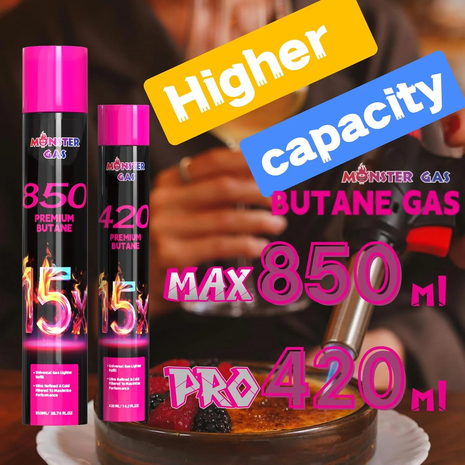 15x Ultra-Pure Butane Fuel Canisters 420ml(14.2 fl.oz), 99.99% Ultra-Pure Refill Gas for Lighters.One Display Box(Pack of 12)