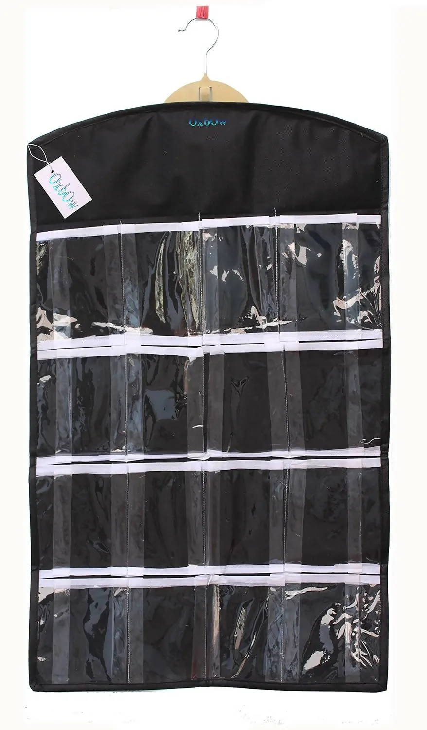 16-Pocket Hanging Wardrobe Organizer for Innerwear & Socks (Black, 75x45cm)