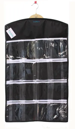16-Pocket Hanging Wardrobe Organizer for Innerwear & Socks (Black, 75x45cm)