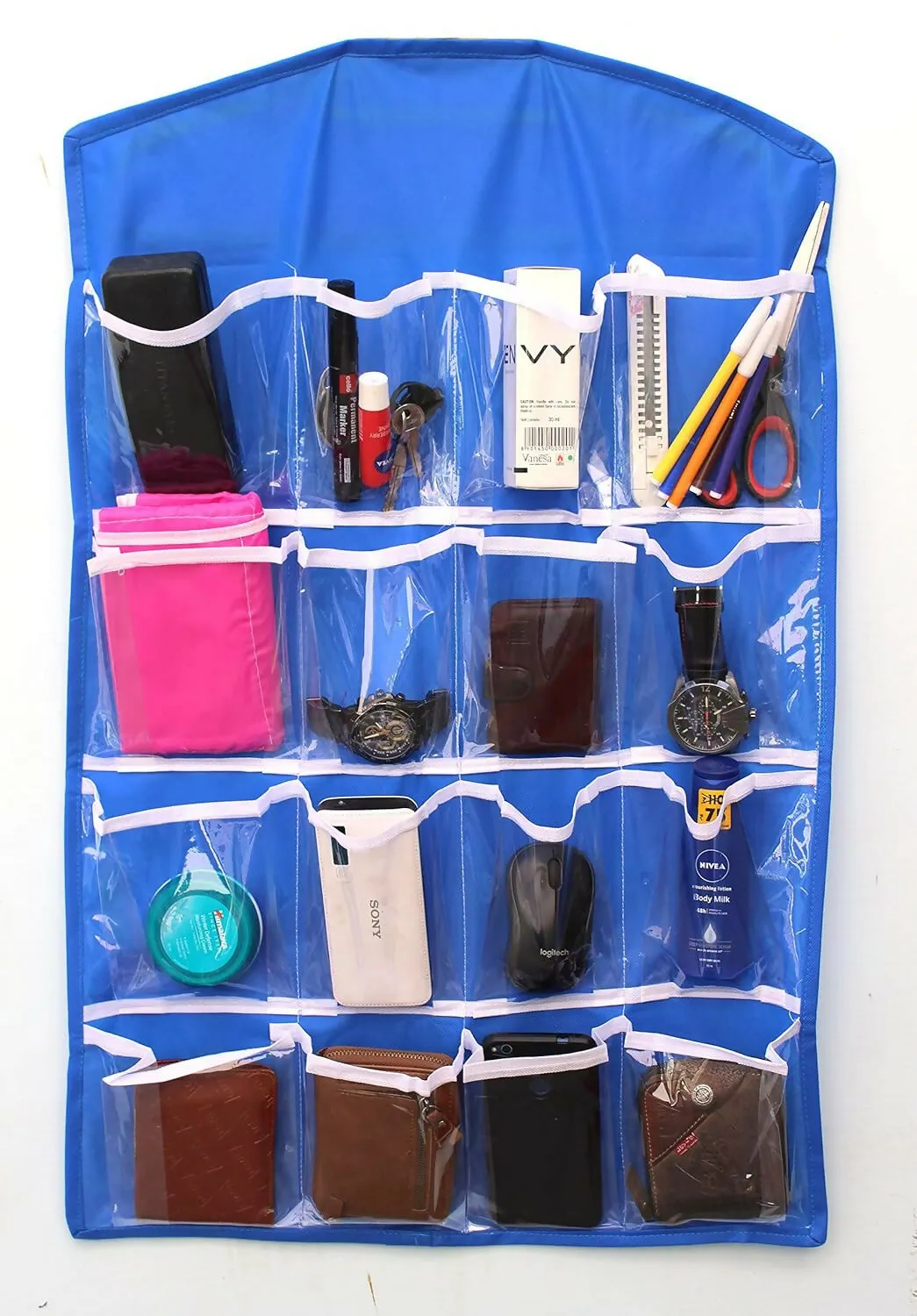 16-Pocket Hanging Wardrobe Organizer for Innerwear & Socks (Multi Colors, 75x45cm)