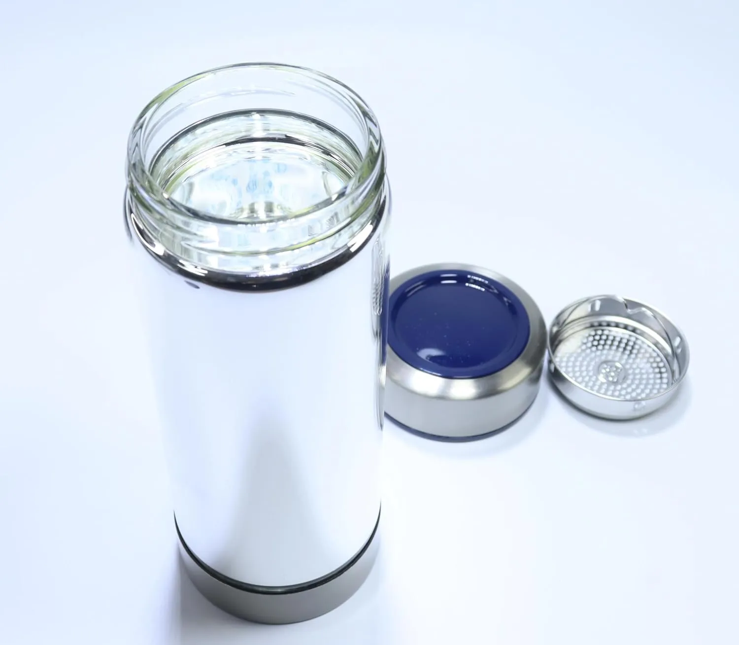 16.9oz/480ml Vacuum Insulated Glass Bottle, Drinking Cup，glass lined thermos， Borosilicate glass body,Glass liner inside(Blue Lid)
