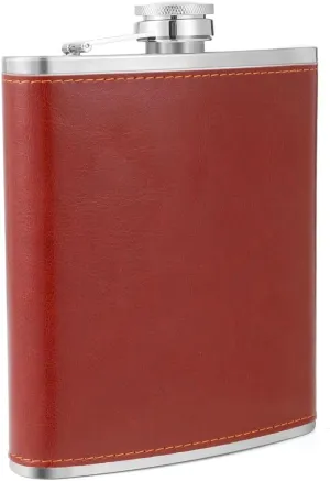 18 oz Red Brown Large Capacity Stainless Steel Whiskey Liquor Hip Flask with Leather Wrapped