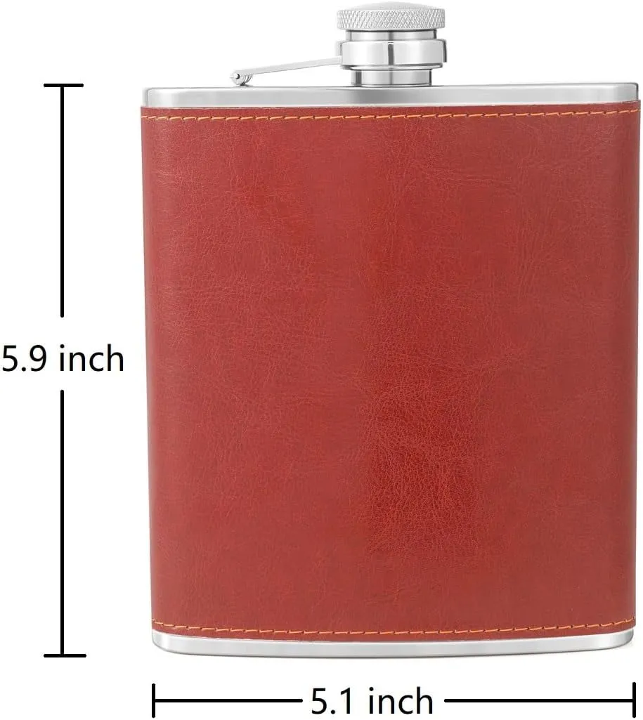 18 oz Red Brown Large Capacity Stainless Steel Whiskey Liquor Hip Flask with Leather Wrapped
