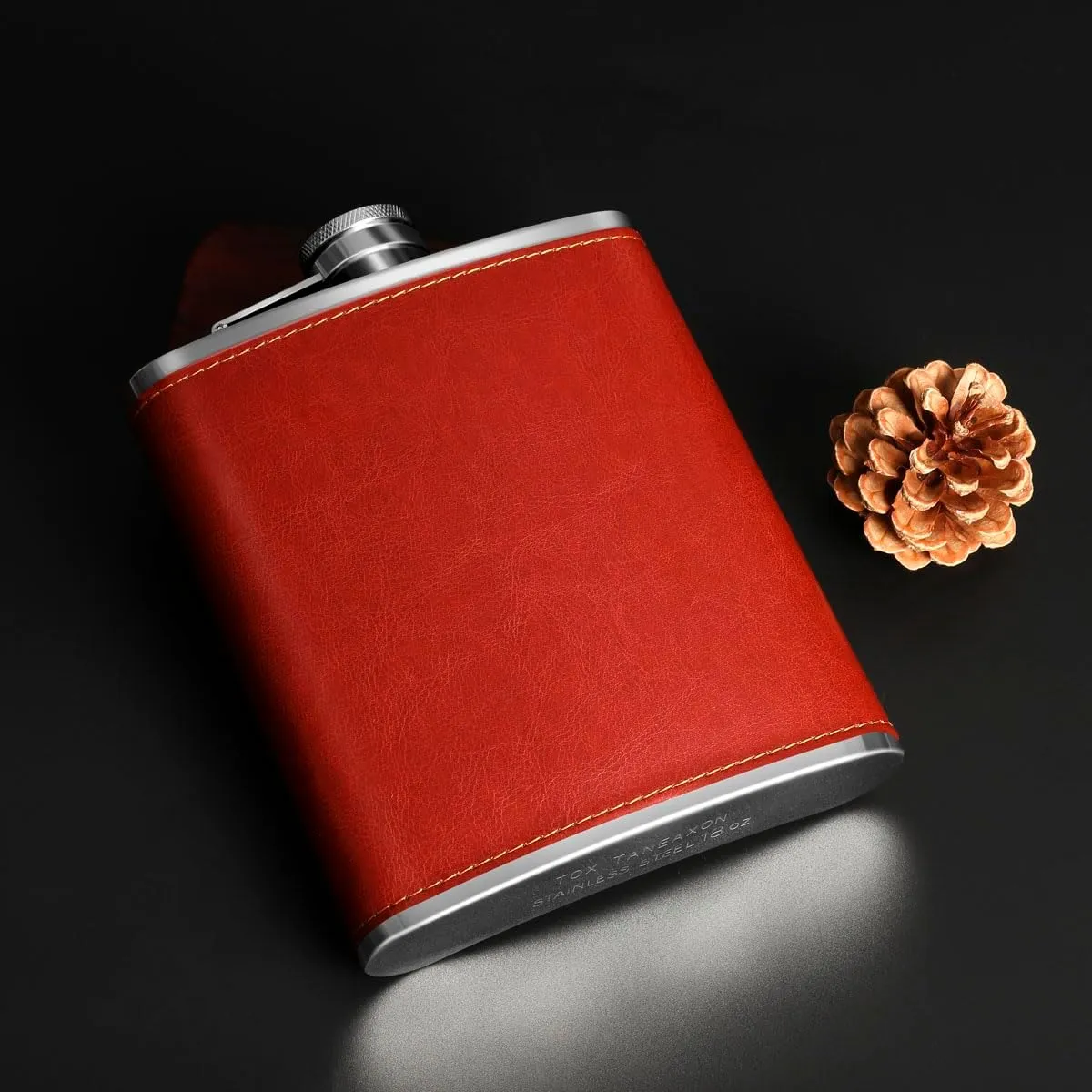 18 oz Red Brown Large Capacity Stainless Steel Whiskey Liquor Hip Flask with Leather Wrapped