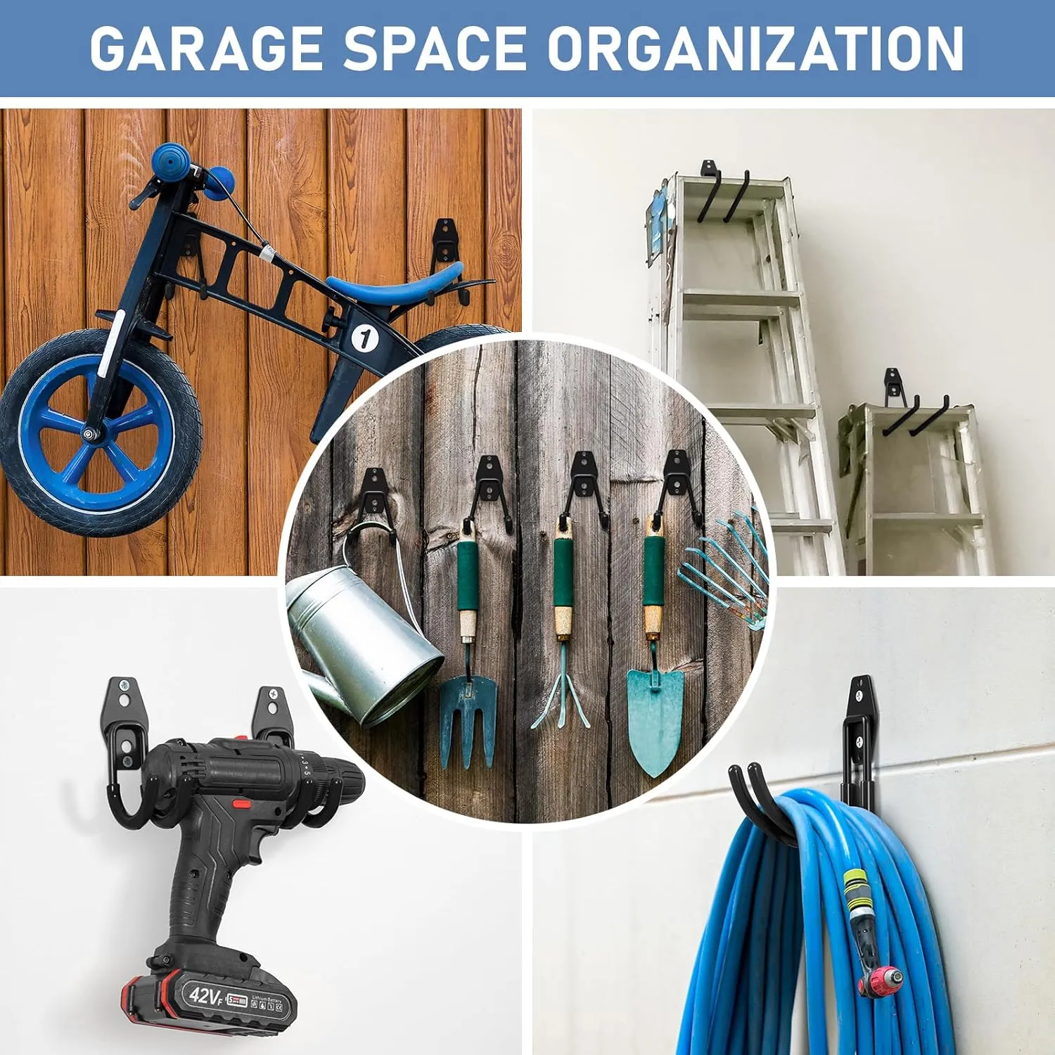 18 Pack Utility Steel Wall Mount Heavy Duty Garage Hooks with Anti-Slip Coating,Storage More Yard,Garden and Power Tools and for Hanging Hose,Ladder and Bike