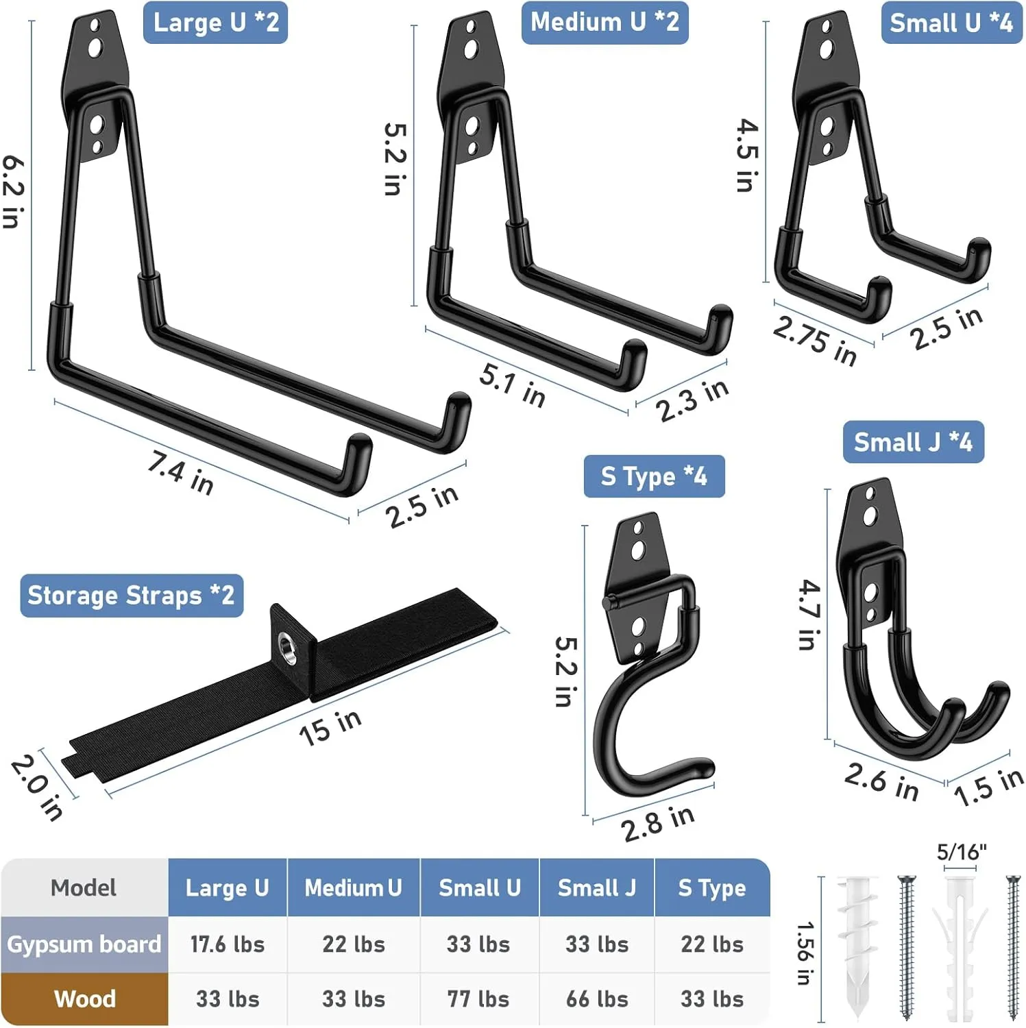 18 Pack Utility Steel Wall Mount Heavy Duty Garage Hooks with Anti-Slip Coating,Storage More Yard,Garden and Power Tools and for Hanging Hose,Ladder and Bike