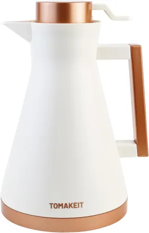 1L/34OZ Thermal Coffee Carafe Vacuum Flask with Double Wall Glass Liner (White)