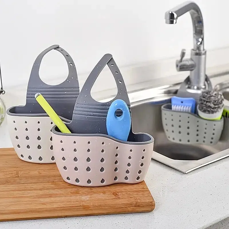 1PC Kitchen Organizer Adjustable Snap Sink Sponge Holder Kitchen Hanging Drain Basket Kitchen Gadgets