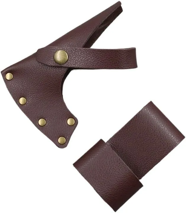 1SET Ax Head Sheath, Leather Hatchet Holder for Belt with Snap Closure is Suitable for Outdoor Camping or Rescue