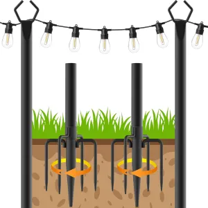 2 Pack 10Ft String Poles, Poles for Outside String Lights,Outdoor with Fork,Metal Poles Stand for Patio,Backyard,Deck