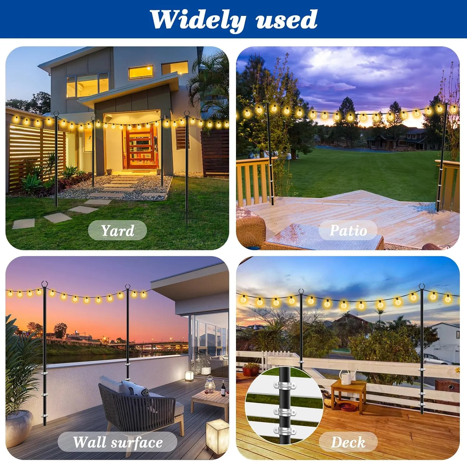 2 Pack 10Ft String Poles, Poles for Outside String Lights,Outdoor with Fork,Metal Poles Stand for Patio,Backyard,Deck