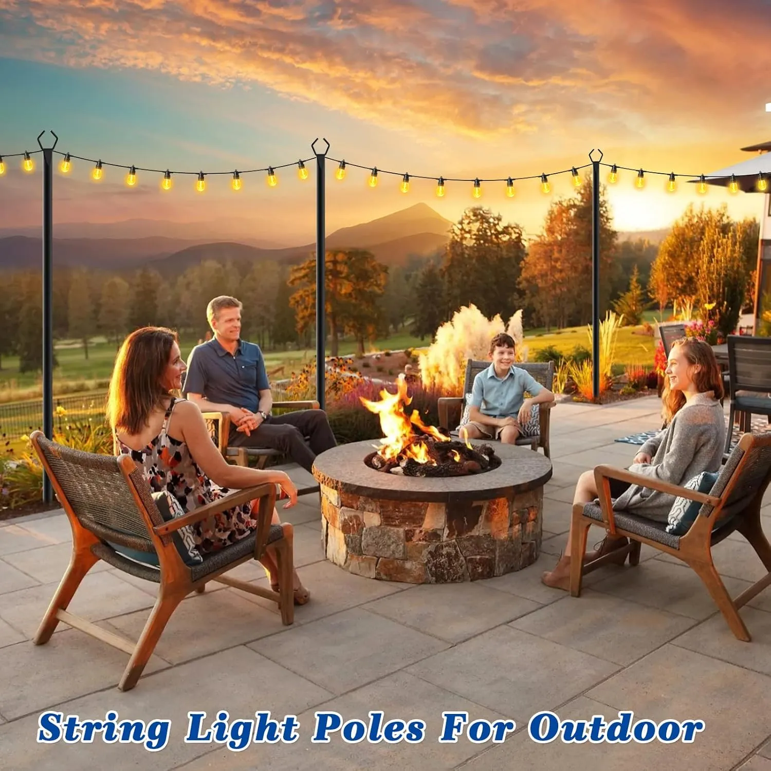 2 Pack 10Ft String Poles, Poles for Outside String Lights,Outdoor with Fork,Metal Poles Stand for Patio,Backyard,Deck
