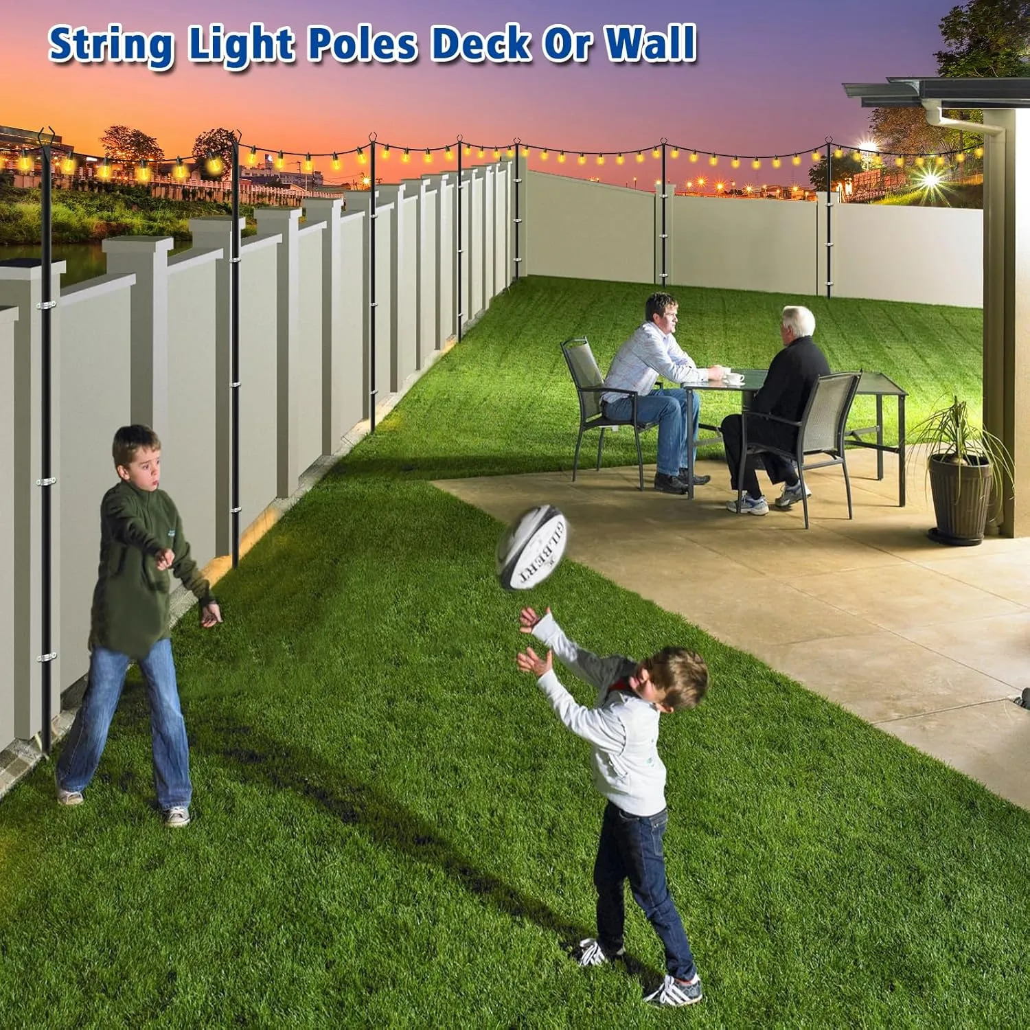 2 Pack 10Ft String Poles, Poles for Outside String Lights,Outdoor with Fork,Metal Poles Stand for Patio,Backyard,Deck