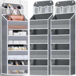 2 Pack 5-Shelf Over The Door Organizer - Hanging Storage Door Organizer with 4 Foldable Big Pocket Storage, Anti Tilt Closet Door Organizer for Dorm,Pantry,Bathroom,Bedroom,Kitchen