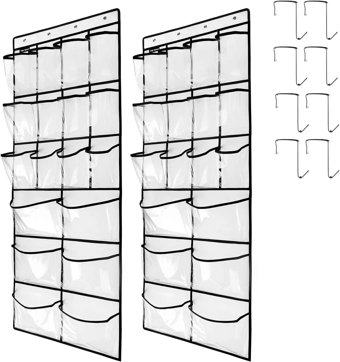 2 Pack Extra Large Hanging Crystal Clear Over Door Shoe Organizers, Closet Shoe Rack Organizer, 12 6 Pockets, 8 Hooks, White (59" x 21.6")