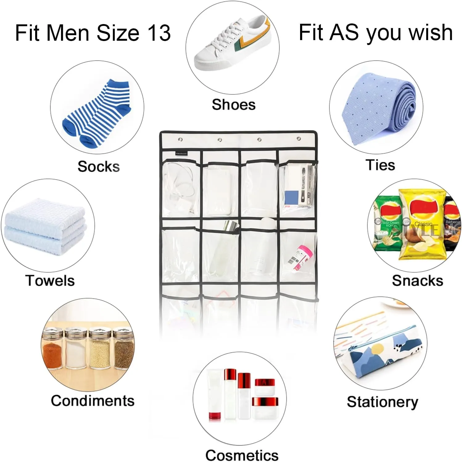 2 Pack Extra Large Hanging Crystal Clear Over Door Shoe Organizers, Closet Shoe Rack Organizer, 12 6 Pockets, 8 Hooks, White (59" x 21.6")