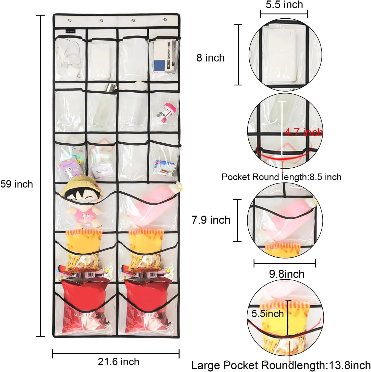 2 Pack Extra Large Hanging Crystal Clear Over Door Shoe Organizers, Closet Shoe Rack Organizer, 12 6 Pockets, 8 Hooks, White (59" x 21.6")
