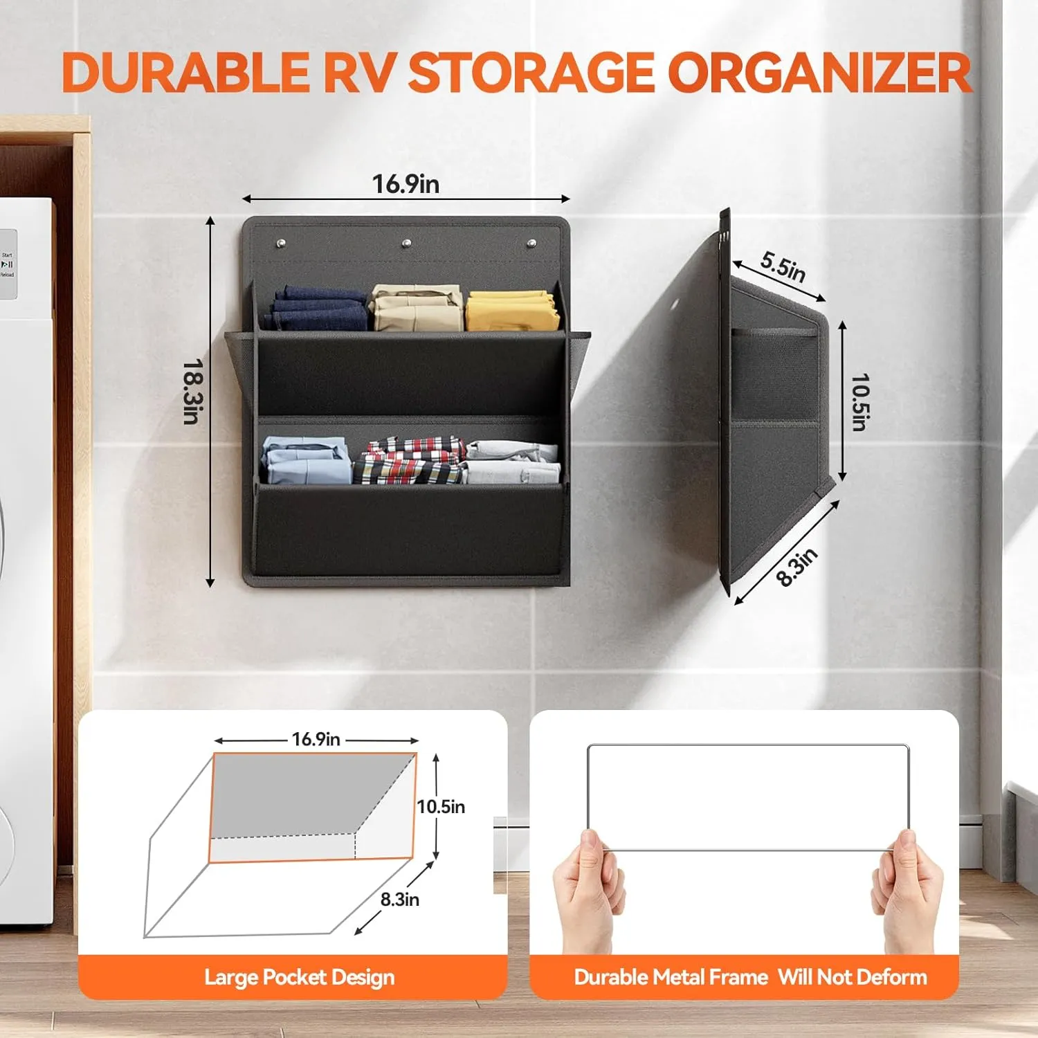 2 Pack RV Shoe Storage with Sticky Adhesive Tape, Over the Door Shoe Rack, Wall Hanging Shoe Organizer with Large Deep Pockets for Camper, Narrow Space Saving Closet Organizers Black