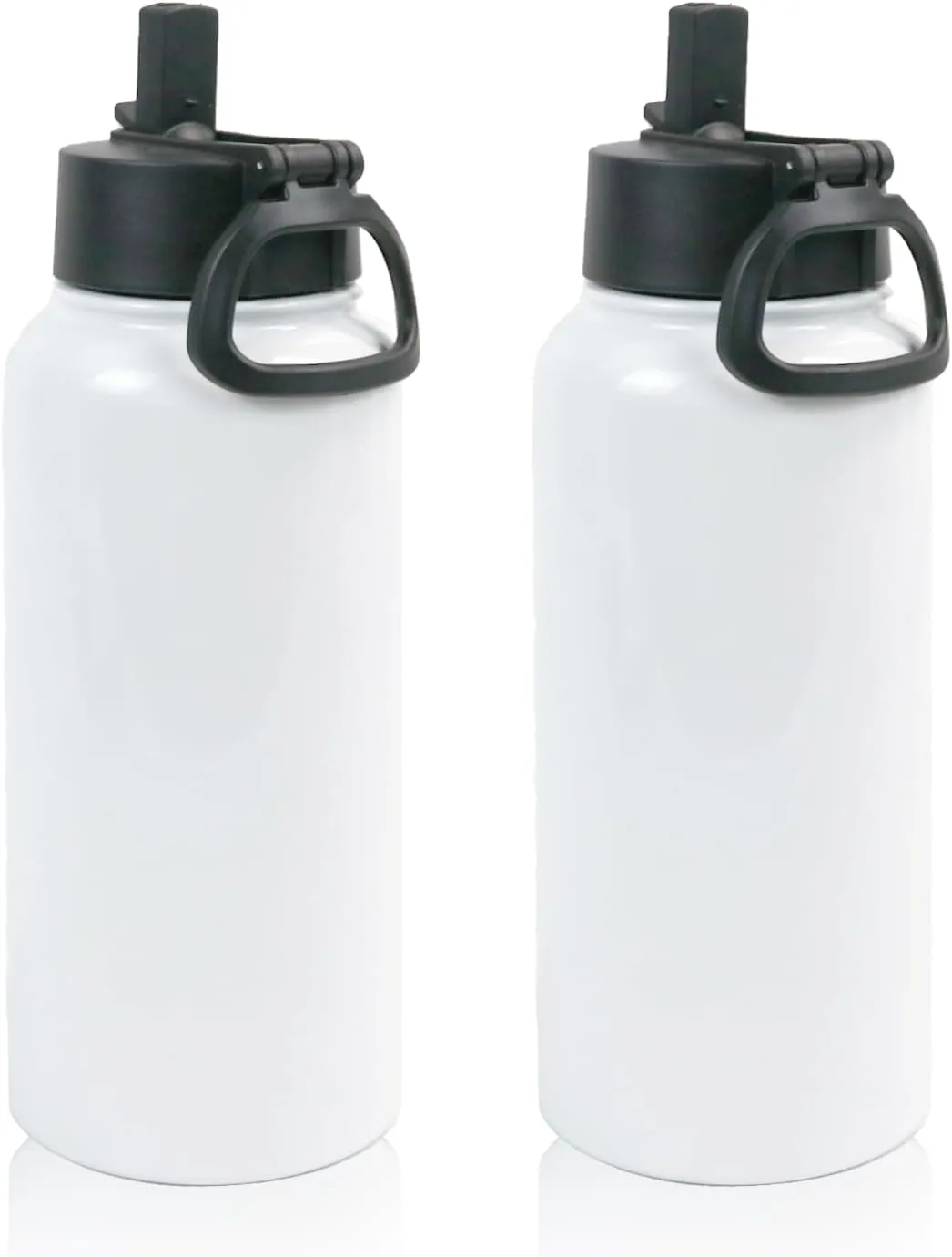 2 Pack Sublimation Blank Tumbler White Sports Water Bottles 32 OZ Wide Mouth Stainless Steel Vacuum Flask with Spout Lid for Tumbler Press Machine Sublimation Print