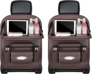 2 PCS Car Seat Back Pocket, Waterproof Leather Auto Back seat Organizer for Kids, Upgraded Car Organizer with Tablet Holder Pockets, Universal Interior Car Accessories (Coffee)