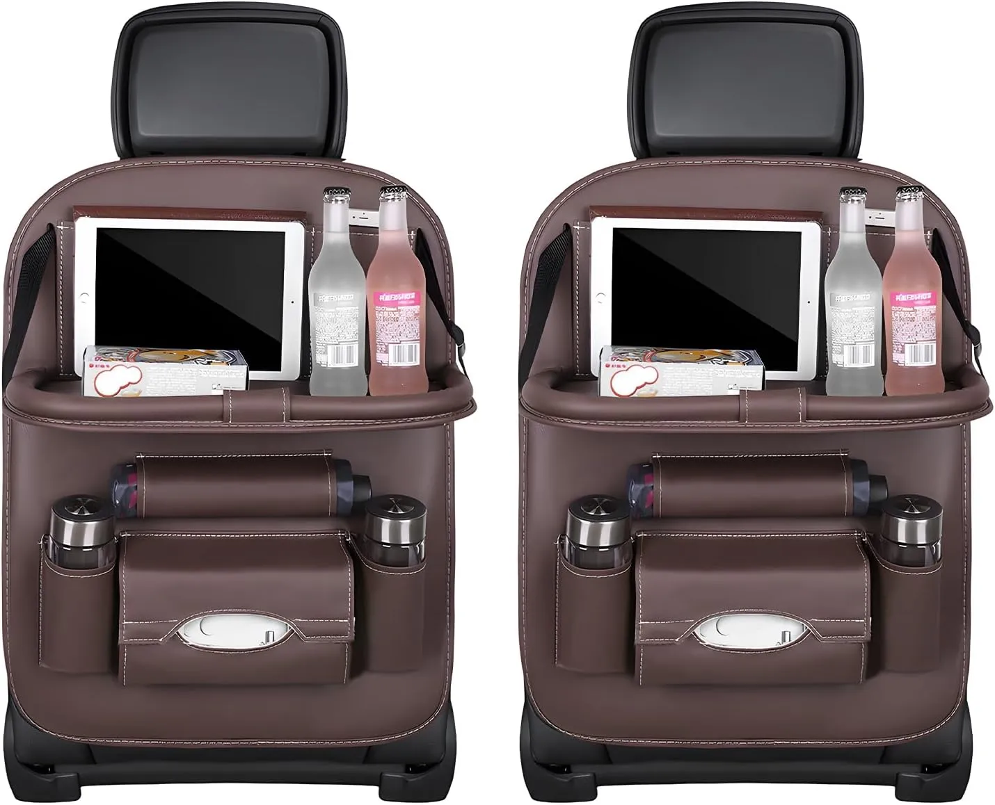 2 PCS Car Seat Back Pocket, Waterproof Leather Auto Back seat Organizer for Kids, Upgraded Car Organizer with Tablet Holder Pockets, Universal Interior Car Accessories (Coffee)