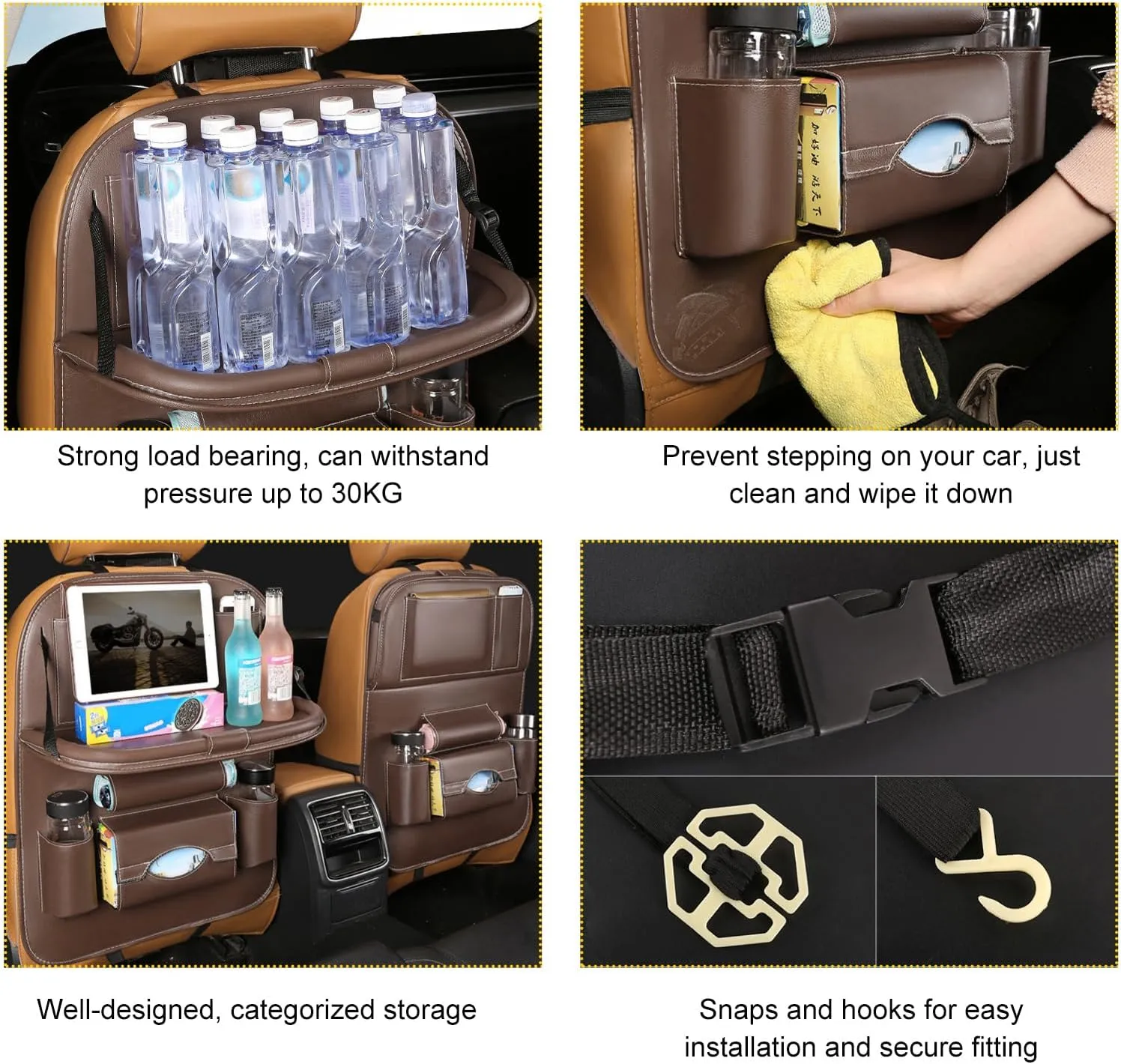 2 PCS Car Seat Back Pocket, Waterproof Leather Auto Back seat Organizer for Kids, Upgraded Car Organizer with Tablet Holder Pockets, Universal Interior Car Accessories (Coffee)