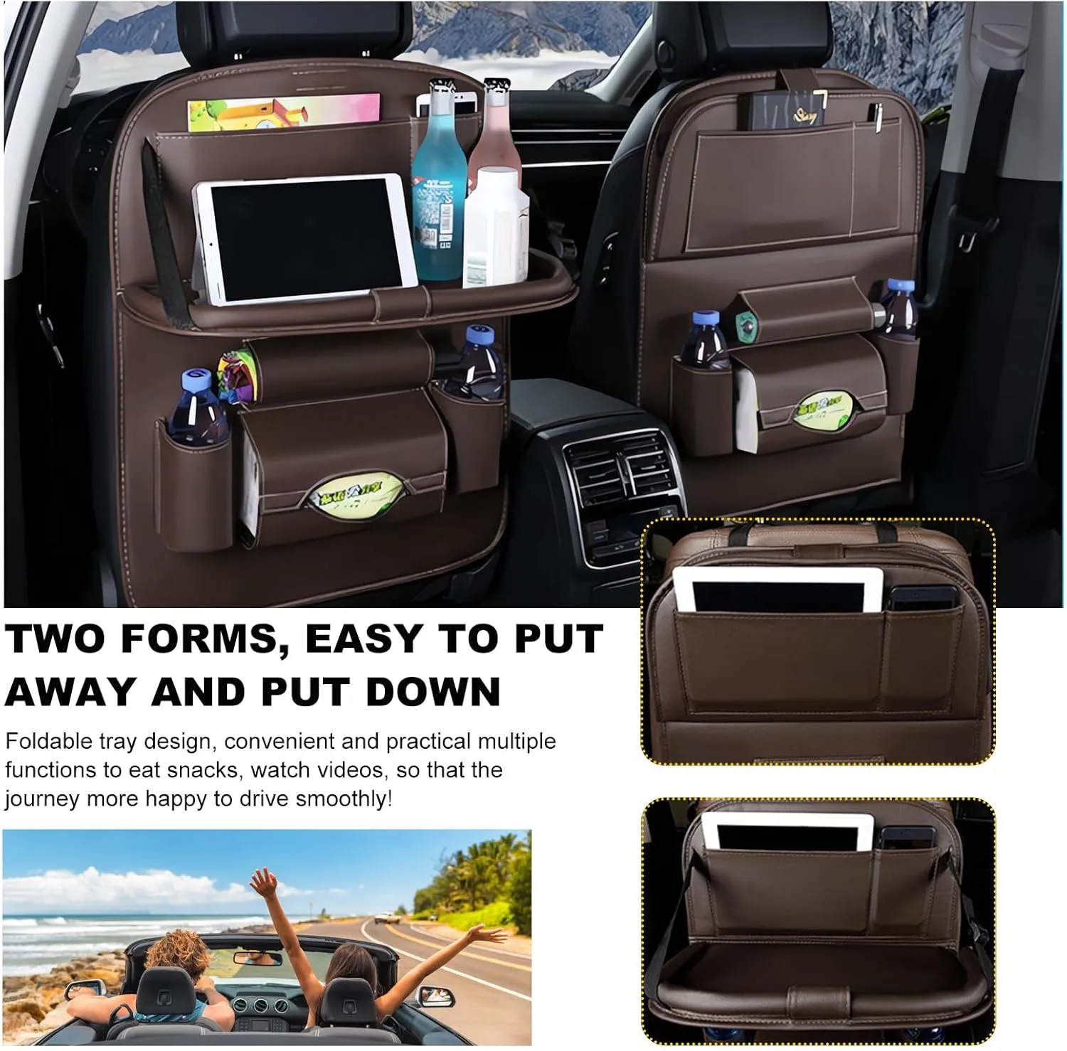 2 PCS Car Seat Back Pocket, Waterproof Leather Auto Back seat Organizer for Kids, Upgraded Car Organizer with Tablet Holder Pockets, Universal Interior Car Accessories (Coffee)