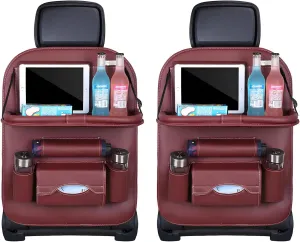 2 PCS Car Seat Back Pocket, Waterproof Leather Auto Back seat Organizer for Kids, Upgraded Car Organizer with Tablet Holder Pockets, Universal Interior Car Accessories (Wine Red)