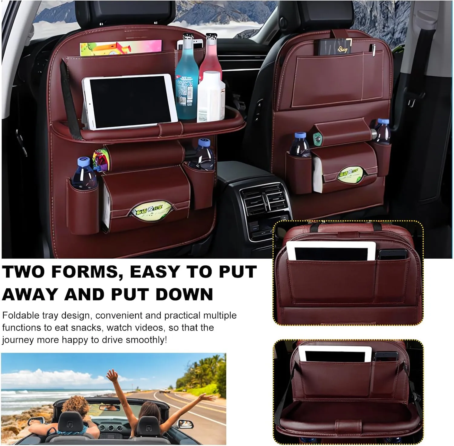 2 PCS Car Seat Back Pocket, Waterproof Leather Auto Back seat Organizer for Kids, Upgraded Car Organizer with Tablet Holder Pockets, Universal Interior Car Accessories (Wine Red)