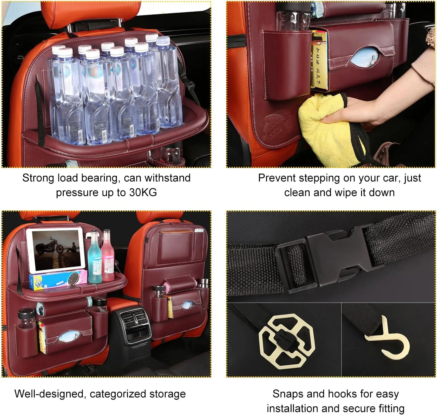 2 PCS Car Seat Back Pocket, Waterproof Leather Auto Back seat Organizer for Kids, Upgraded Car Organizer with Tablet Holder Pockets, Universal Interior Car Accessories (Wine Red)