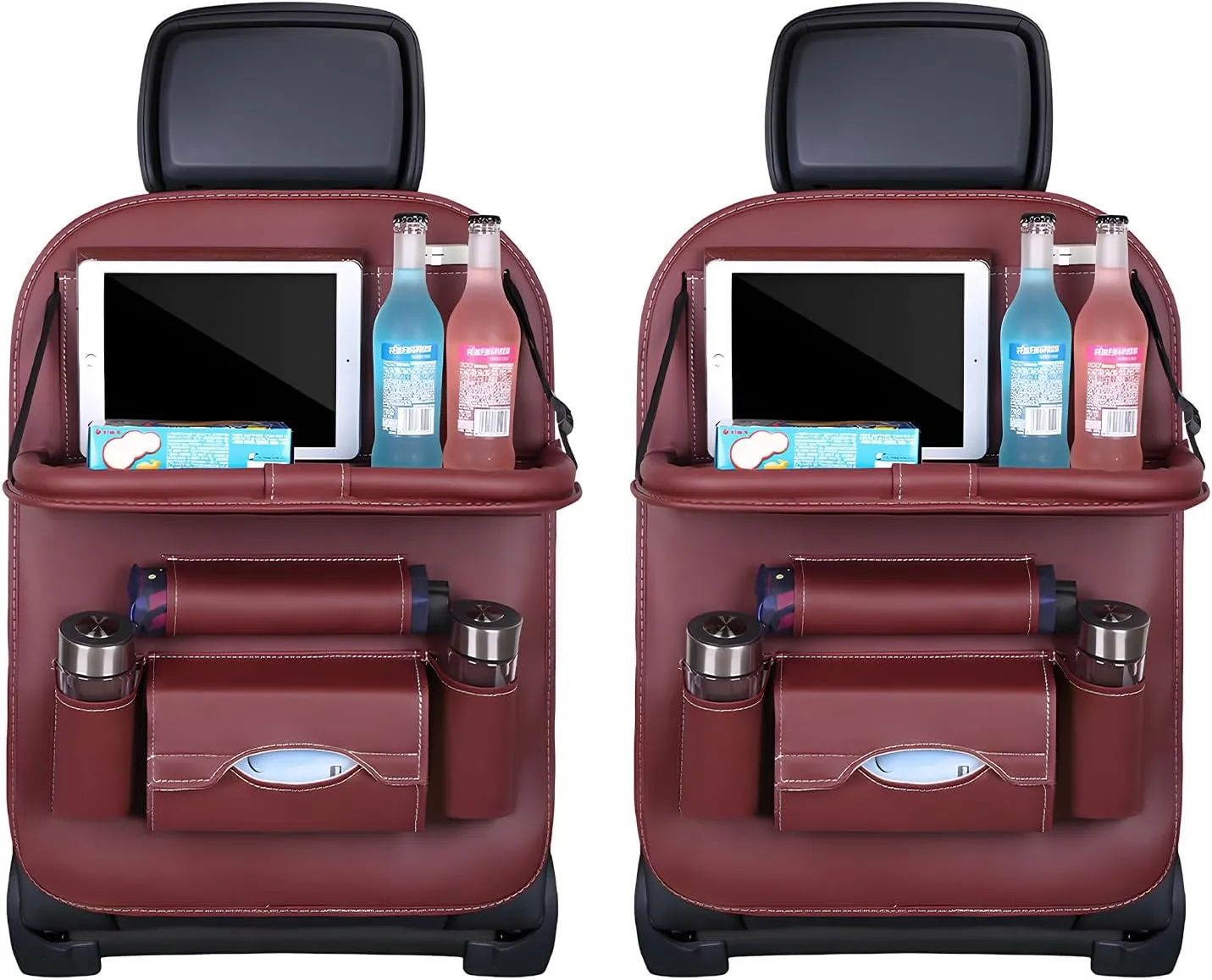 2 PCS Car Seat Back Pocket, Waterproof Leather Auto Back seat Organizer for Kids, Upgraded Car Organizer with Tablet Holder Pockets, Universal Interior Car Accessories (Wine Red)